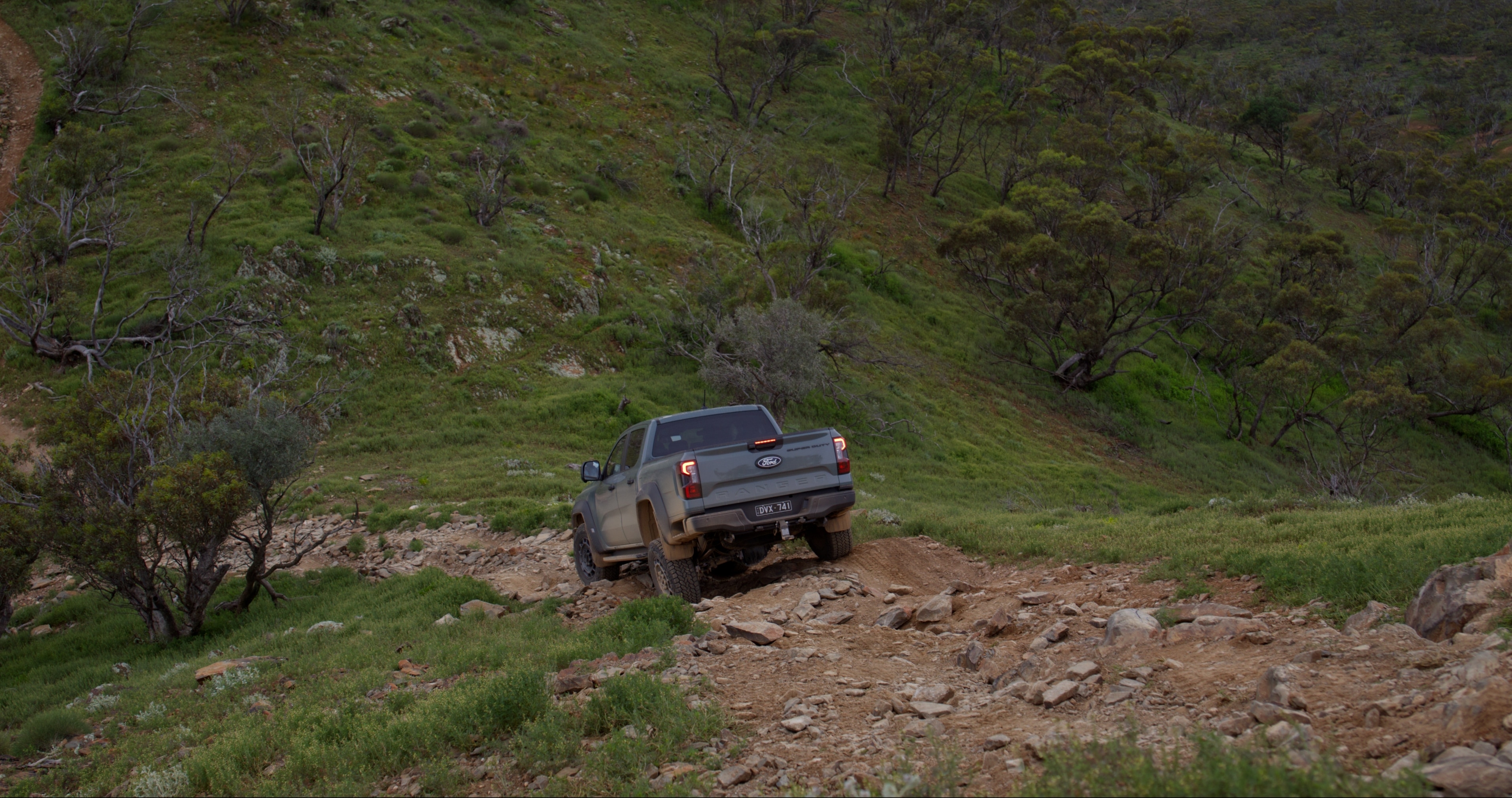 Australian-spec Ranger Super Duty XLT in the Bendleby Ranges. Always consult the Owner’s Manual before off-road driving, know your terrain and trail difficulty, and use appropriate safety gear.